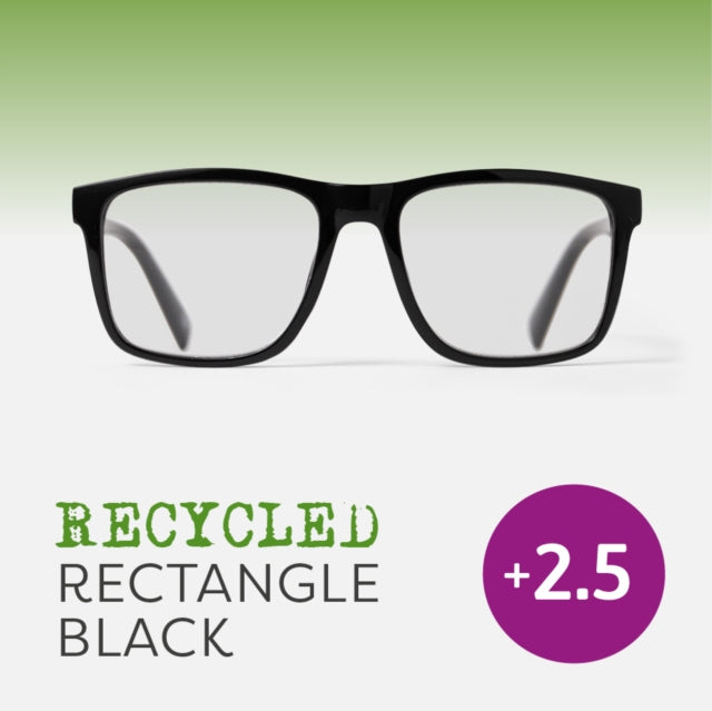 Recycled Reading Glasses Black Rectangle +2.5-5035393489045